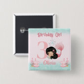 Badge Carré 5 Cm Petite Sirène Anniversaire rose (Devant & derrière)