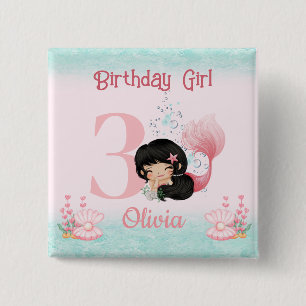 Badge Carré 5 Cm Petite Sirène Anniversaire rose