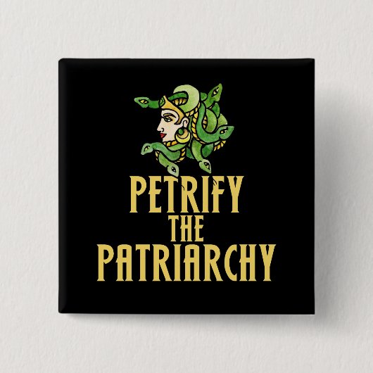 Badge Carré 5 Cm Petrifier le patriarcat féministe Medusa (Devant)