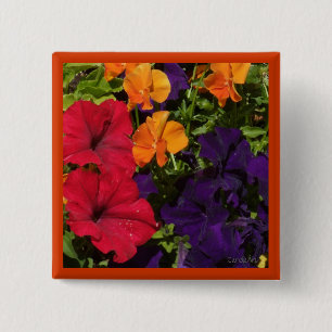 Badge Carré 5 Cm Pétunias oranges pourpres