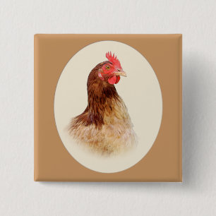 Badge Carré 5 Cm Peu bouton Brown de poule