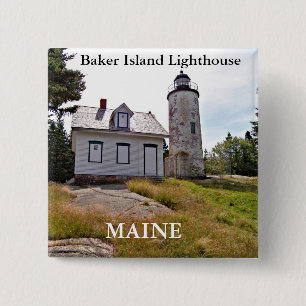 Badge Carré 5 Cm Phare de Baker Island, Maine Button