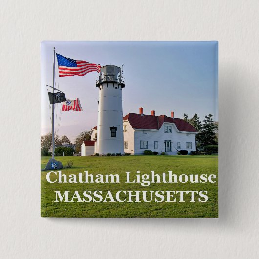 Badge Carré 5 Cm Phare de Chatham, Bouton Massachusetts (Devant)