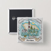 Badge Carré 5 Cm Phare de la Caroline du Sud (Devant & derrière)