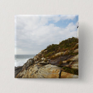 Badge Carré 5 Cm Phare de point de Pemaquid sur Hillside rocheux