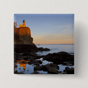 Badge Carré 5 Cm Phare de Split Rock près du coucher de soleil