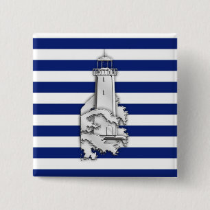 Badge Carré 5 Cm Phare de style de chrome sur les rayures nautiques