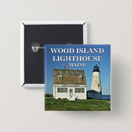 Badge Carré 5 Cm Phare de Wood Island, Maine Button (Devant & derrière)