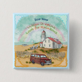 Badge Carré 5 Cm Phare Rainbow Beach
