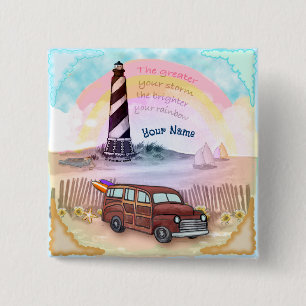 Badge Carré 5 Cm Phare Stormy Rainbow
