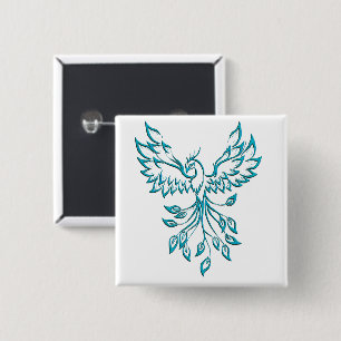 Badge Carré 5 Cm Phoenix bleu sarcelle se lève sur fond blanc