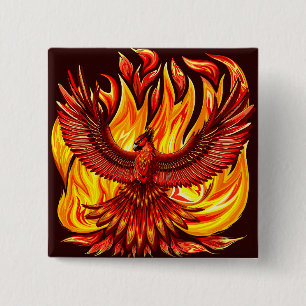 Badge Carré 5 Cm Phoenix mythologique immortelle Créature