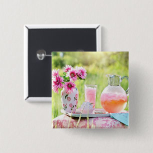 Badge Carré 5 Cm Photo citronnée rose