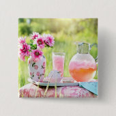 Badge Carré 5 Cm Photo citronnée rose (Devant)