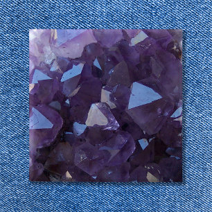 Badge Carré 5 Cm Photo d'Améthyste Quartz Brésilien Violet
