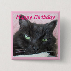 Badge Carré 5 Cm Photo de chat Anniversaire