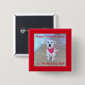 Badge Carré 5 Cm Photo de mignon chien blanc avec Bouton rouge aux (Devant & derrière)