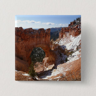 Badge Carré 5 Cm Photo de paysage enneigé du pont naturel de Bryce