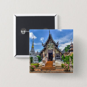 Badge Carré 5 Cm Photo du temple de Chiang Mai