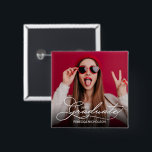 Badge Carré 5 Cm Photo Graduate Celebration<br><div class="desc">Félicitations au diplômé ! Téléchargez votre photo préférée et personnalisez ces boutons pour célébrer votre grade. CORRESPONDANCE d'objets dans notre collection.</div>