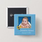 Badge Carré 5 Cm Photo Naissance Annouement mignon bébé poussin (Devant & derrière)