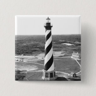 Badge Carré 5 Cm Photo noire et blanche de phare du Cap Hatteras