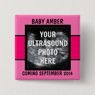 Badge Carré 5 Cm Photo personnalisée de bébé fille Ultrasound