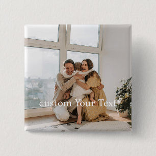 Badge Carré 5 Cm Photo personnalisée famille et texte Personnalisé