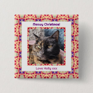 Badge Carré 5 Cm Photo personnalisée Joyeux Noël Jolly Animal Chat 