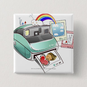 Badge Carré 5 Cm Photographie sortant d'un appareil-photo