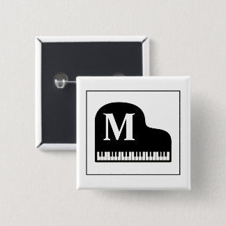 Badge Carré 5 Cm Pianiste Monogramme de piano noir et blanc