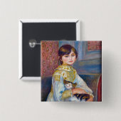 Badge Carré 5 Cm Pierre-Auguste Renoir - Enfant avec chat (Devant & derrière)
