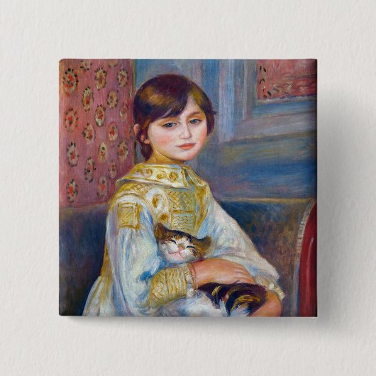 Badge Carré 5 Cm Pierre-Auguste Renoir - Enfant avec chat (Devant)