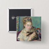 Badge Carré 5 Cm Pierre-Auguste Renoir - Femme avec chat (Devant & derrière)