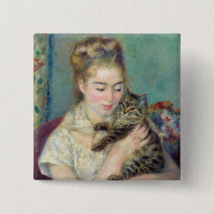 Badge Carré 5 Cm Pierre-Auguste Renoir - Femme avec chat