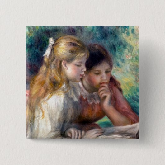 Badge Carré 5 Cm Pierre-Auguste Renoir - Lecture (Devant)