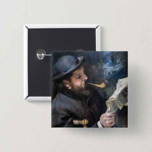 Badge Carré 5 Cm Pierre-Auguste Renoir - Lecture Claude Monet (Devant & derrière)