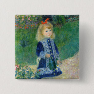 Badge Carré 5 Cm Pierre-Auguste Renoir - Une fille avec un arrosoir