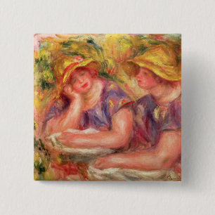 Badge Carré 5 Cm Pierre un Renoir   deux femmes dans des chemisiers