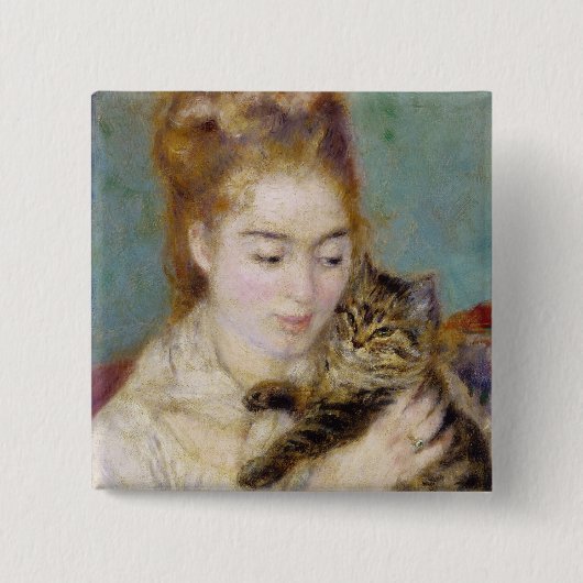 Badge Carré 5 Cm Pierre une femme de Renoir | avec un chat (Devant)