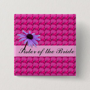 Badge Carré 5 Cm pierres précieuses roses et fleur marguerite