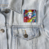 Badge Carré 5 Cm PIERROT AVEC CHAT / Mascarade vénitienne Mascarade (En situation)