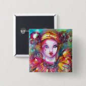 Badge Carré 5 Cm PIERROT AVEC CHAT / Mascarade vénitienne Mascarade (Devant & derrière)