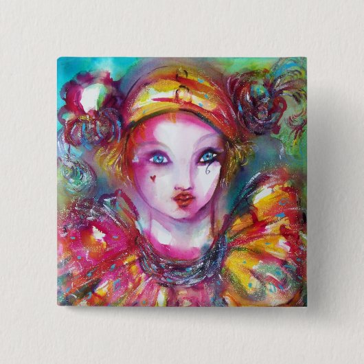 Badge Carré 5 Cm PIERROT AVEC CHAT / Mascarade vénitienne Mascarade (Devant)