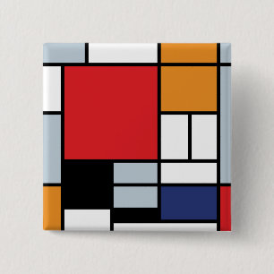 Badge Carré 5 Cm Piet Mondrian - Composition avec un grand plan rou