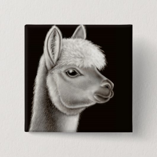 Badge Carré 5 Cm Pin brouillé de visage d'alpaga (Devant)