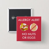 Badge Carré 5 Cm Pin d'alerte d'allergie alimentaire d'écrou et (Devant & derrière)