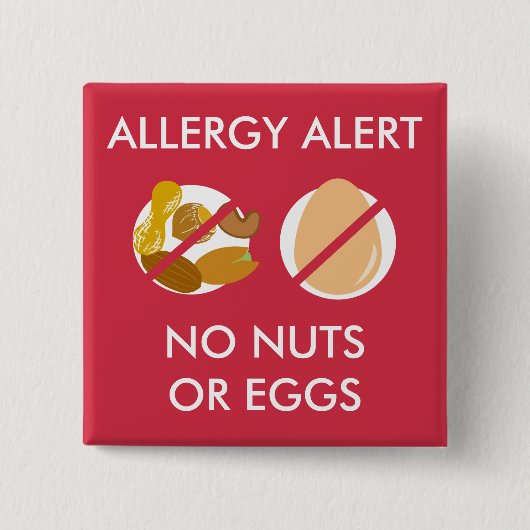 Badge Carré 5 Cm Pin d'alerte d'allergie alimentaire d'écrou et (Devant)