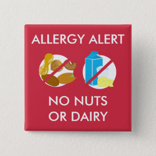 Badge Carré 5 Cm Pin d'alerte d'allergie d'écrou et de laitages