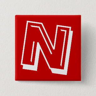 Badge Carré 5 Cm Pin d'alphabet - Lettre N - Rouge